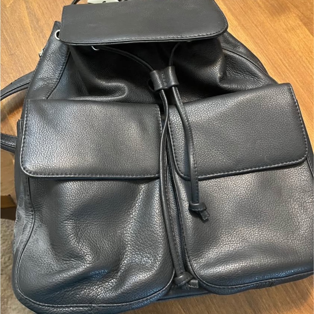 NWT Franklin Covey Black Leather Backpack-New